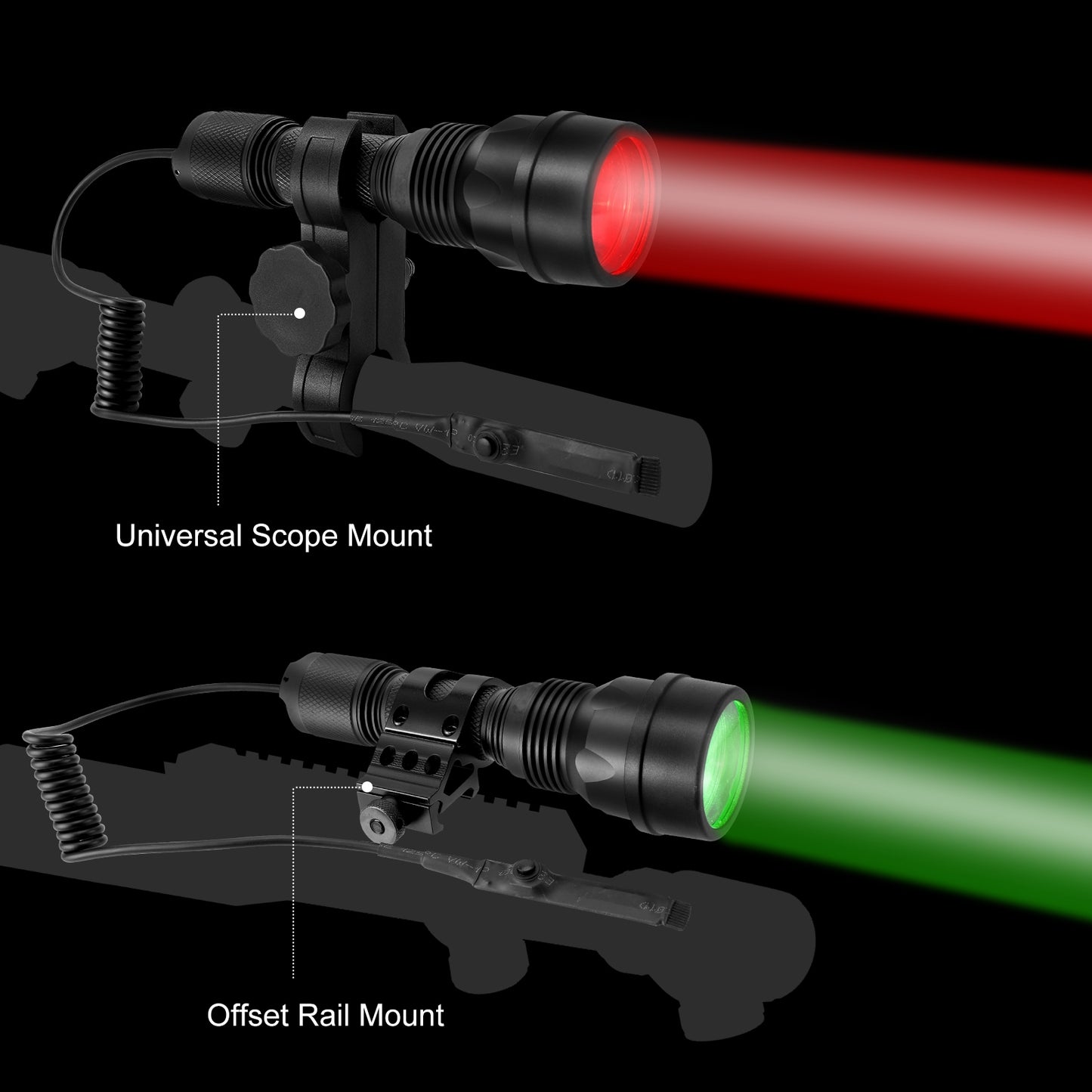 U9Plus 1000 Lumens Tactical Flashlight, Hunting Light with Green and Red Filter